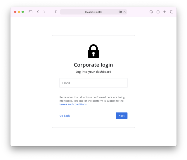 Se muestra nuevamente la pantalla de login. Ahora se puede ingresar desde localhost:4000.