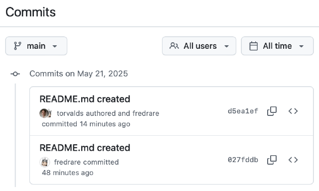 Listado de commits hasta el momento